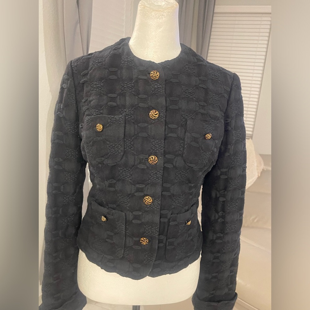 Y2K Lucky brand gothic decorative gold buttons wool cotton blend jacket S - Picture 2 of 8